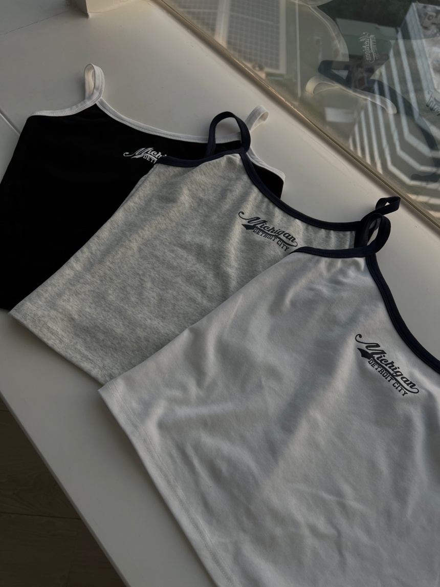 字母滾邊細肩背心*3色