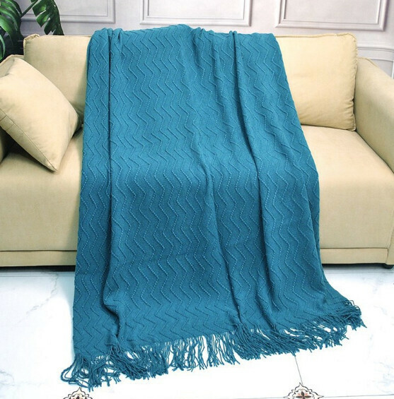 Hotly recommended solid color lunch blanket (Morandilan) (size: 130*260cm including tassels)