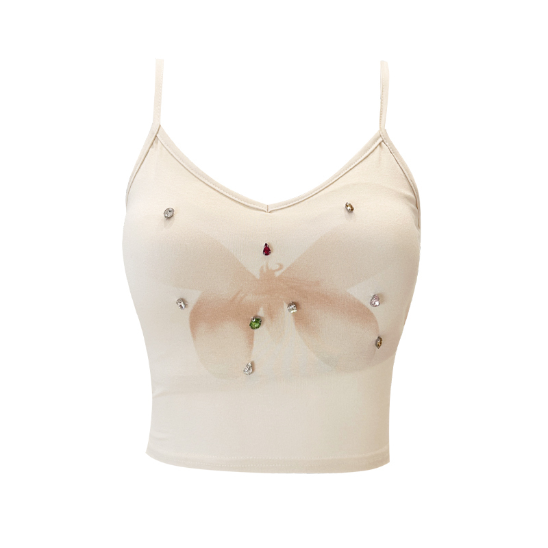 Hot selling colorful diamond bow printed vest (beige, one size fits all)