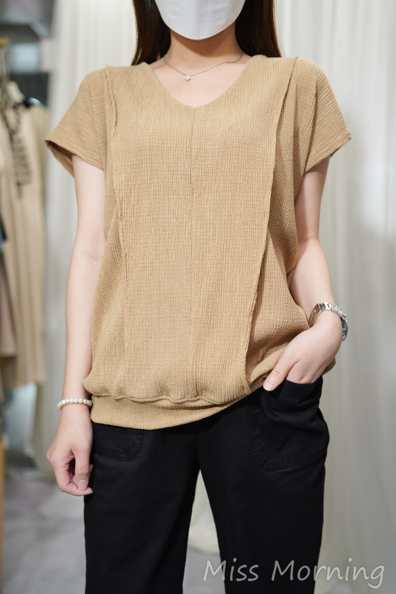 鬆身V領款上衣(13929)