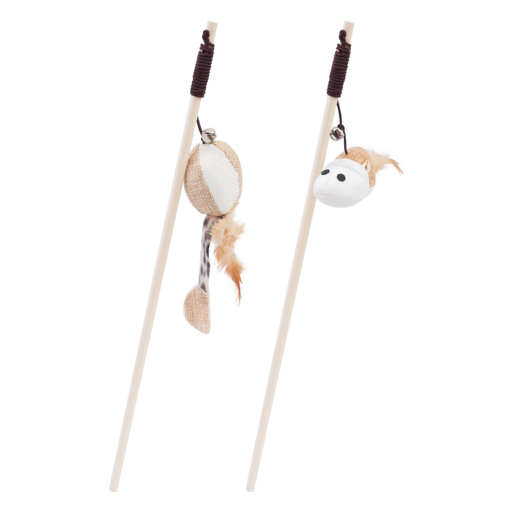 原木彈力繩逗貓棒-2入