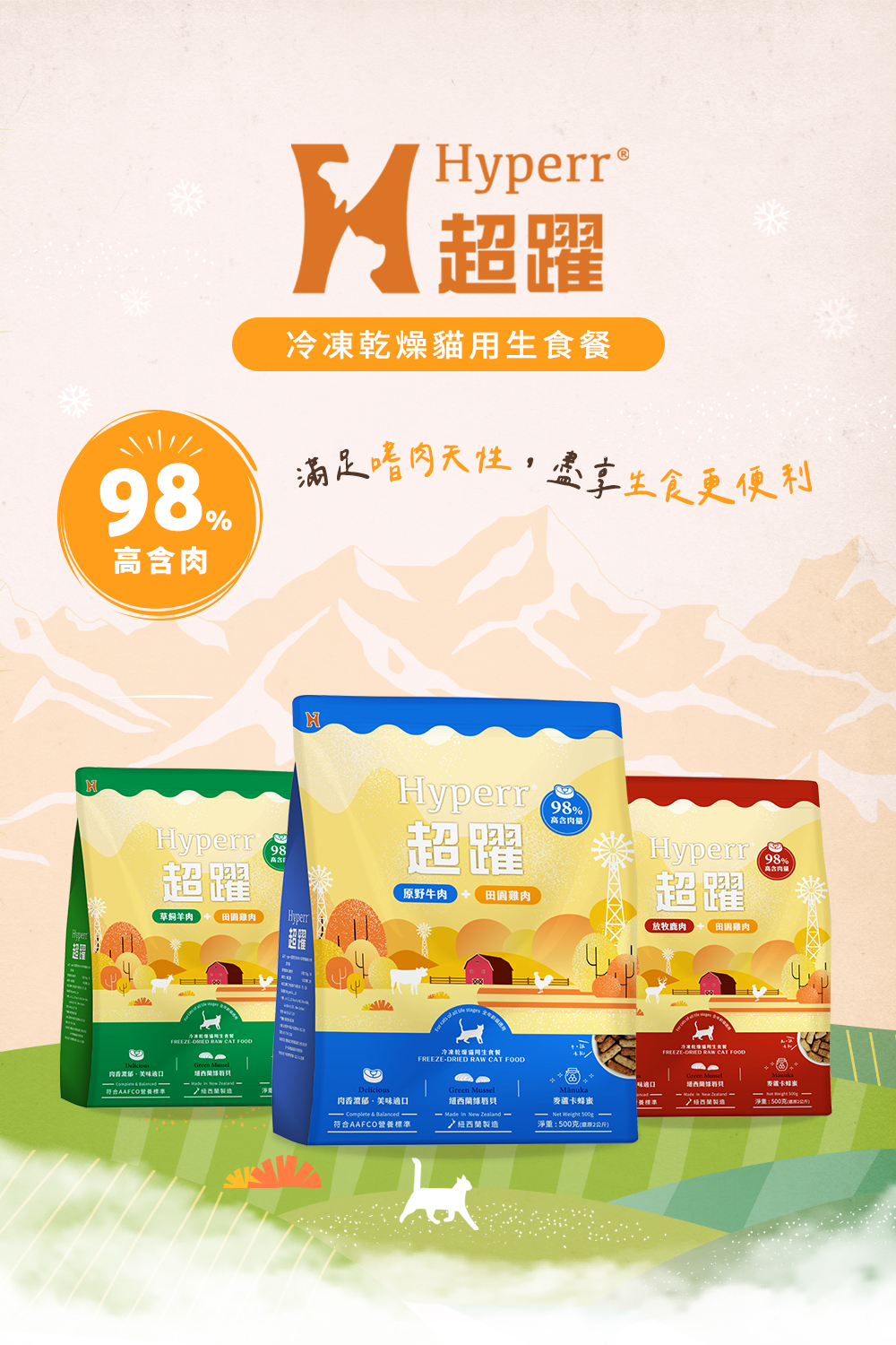 Hyperr冷凍乾燥犬貓用生食餐，採紐西蘭原肉冷凍乾燥製成保存生肉營養