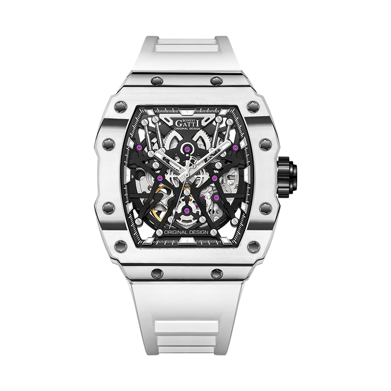 【Bonest Gatti 布加迪】 探索者系列 BG9907-A1 碳纖幻影 超跑奔馳 碳纖維 酒桶型 機械 手錶 極地碳纖白*