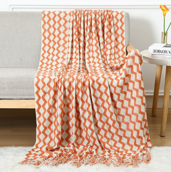 Hotly recommended lunch break knitted throw blanket (red) (size: 127*172cm including tassels)