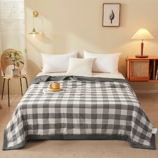 Hot selling summer cotton air conditioning quilt pure cotton quilt core thin quilt [grey medium grid] [double summer quilt 180x220cm]