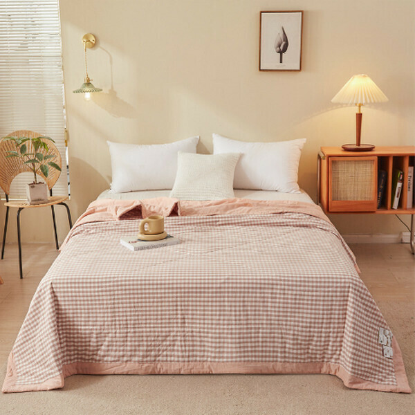 Hot selling summer cotton air conditioning quilt pure cotton quilt core thin quilt [pink small grid] [double summer quilt 200x230cm]