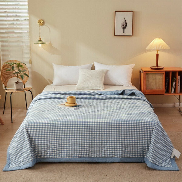 Hot selling summer cotton air conditioning quilt pure cotton quilt core thin quilt [blue small grid] [double summer quilt 200x230cm]