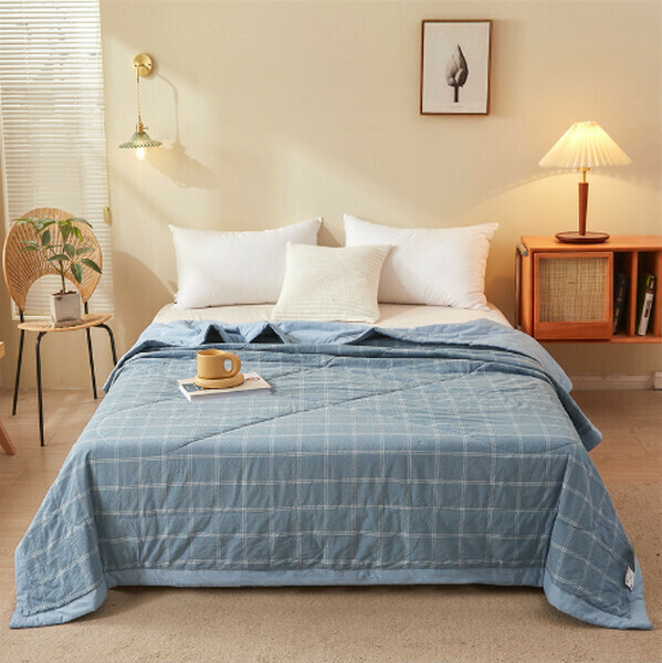 Hot selling summer cotton air conditioning quilt pure cotton quilt core thin quilt [blue middle grid] [double summer quilt 200x230cm]