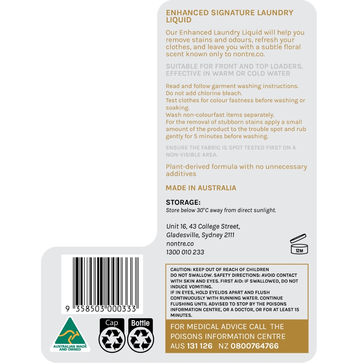 Nontre - 增強版濃縮洗衣液, 1公升