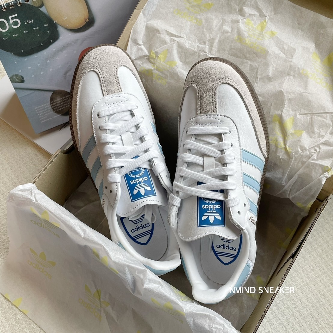 【新品】adidas Samba 水色　ORIBBON 付き Adidas Originals Samba OG 縫線寶寶藍