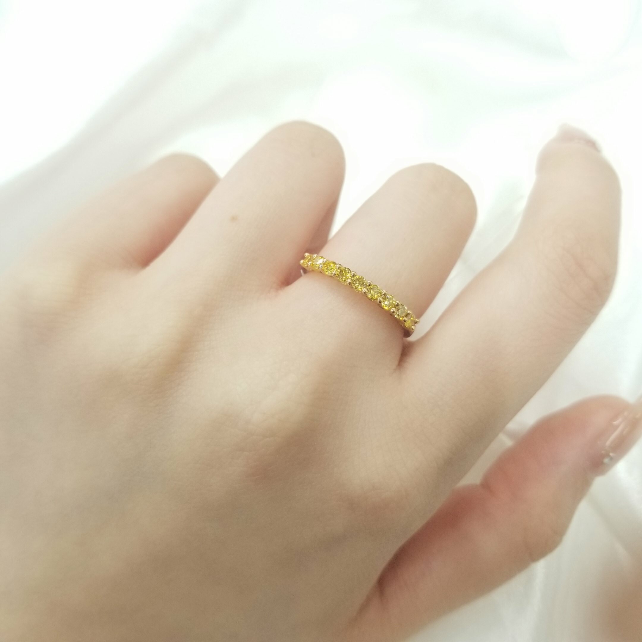 全新18K金32份彩黃鑽石戒指