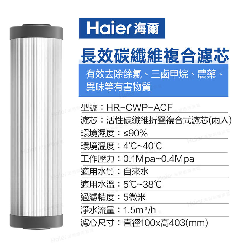 全屋中央淨水器 碳纖維複合式濾心(HR-CWP-ACF2)