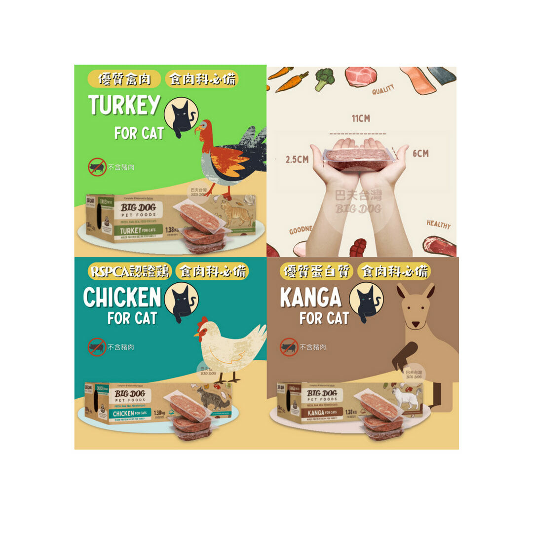 免運-澳洲BIG DOG 貓用生食肉餅｜火雞肉/雞肉/袋鼠肉 (巴夫BARF)