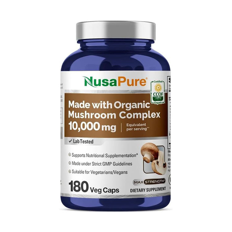NusaPure Organic Mushroom Complex 10,000mg ,180 Veggie Capsules