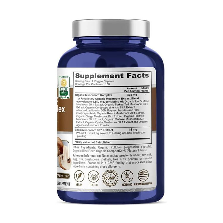 NusaPure Organic Mushroom Complex 10,000mg ,180 Veggie Capsules