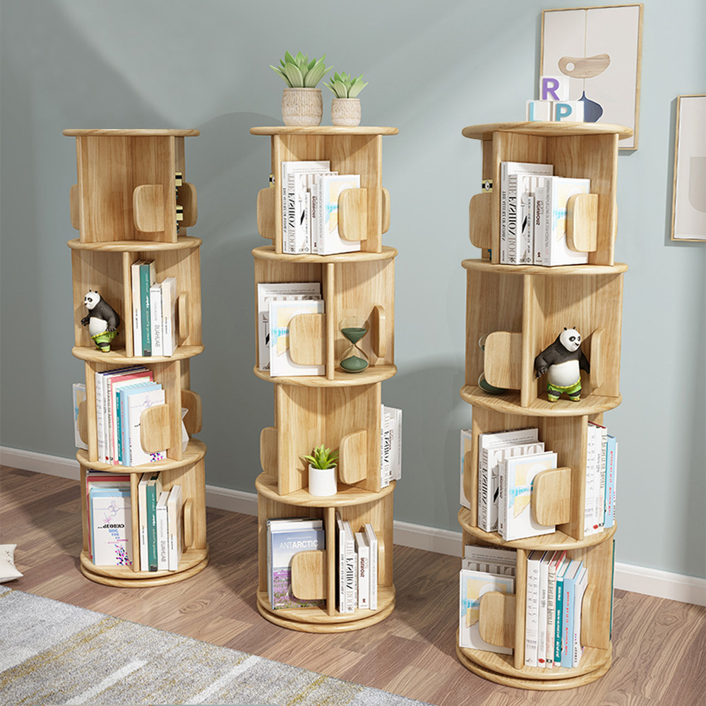 【AOTTO】全實木直立360度旋轉四層書櫃(WD-020)