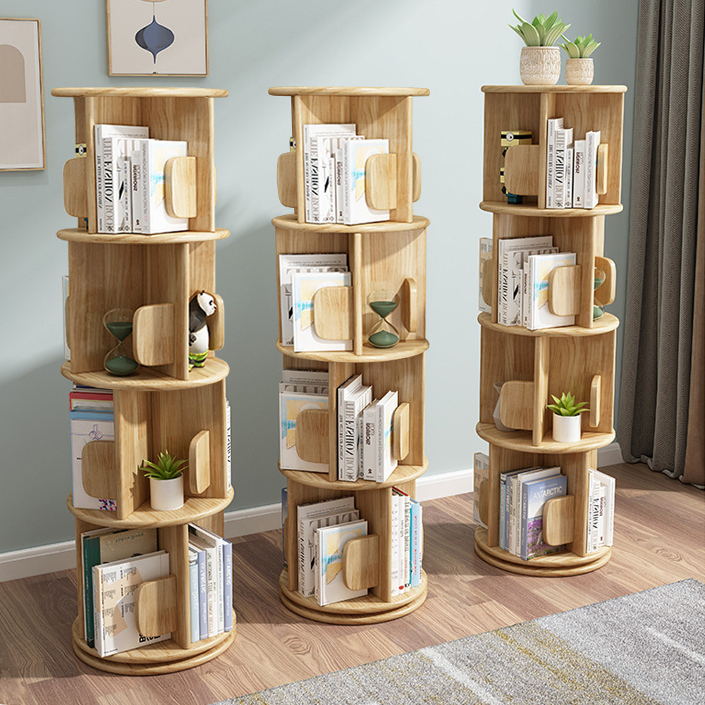 【AOTTO】全實木直立360度旋轉四層書櫃(WD-020)