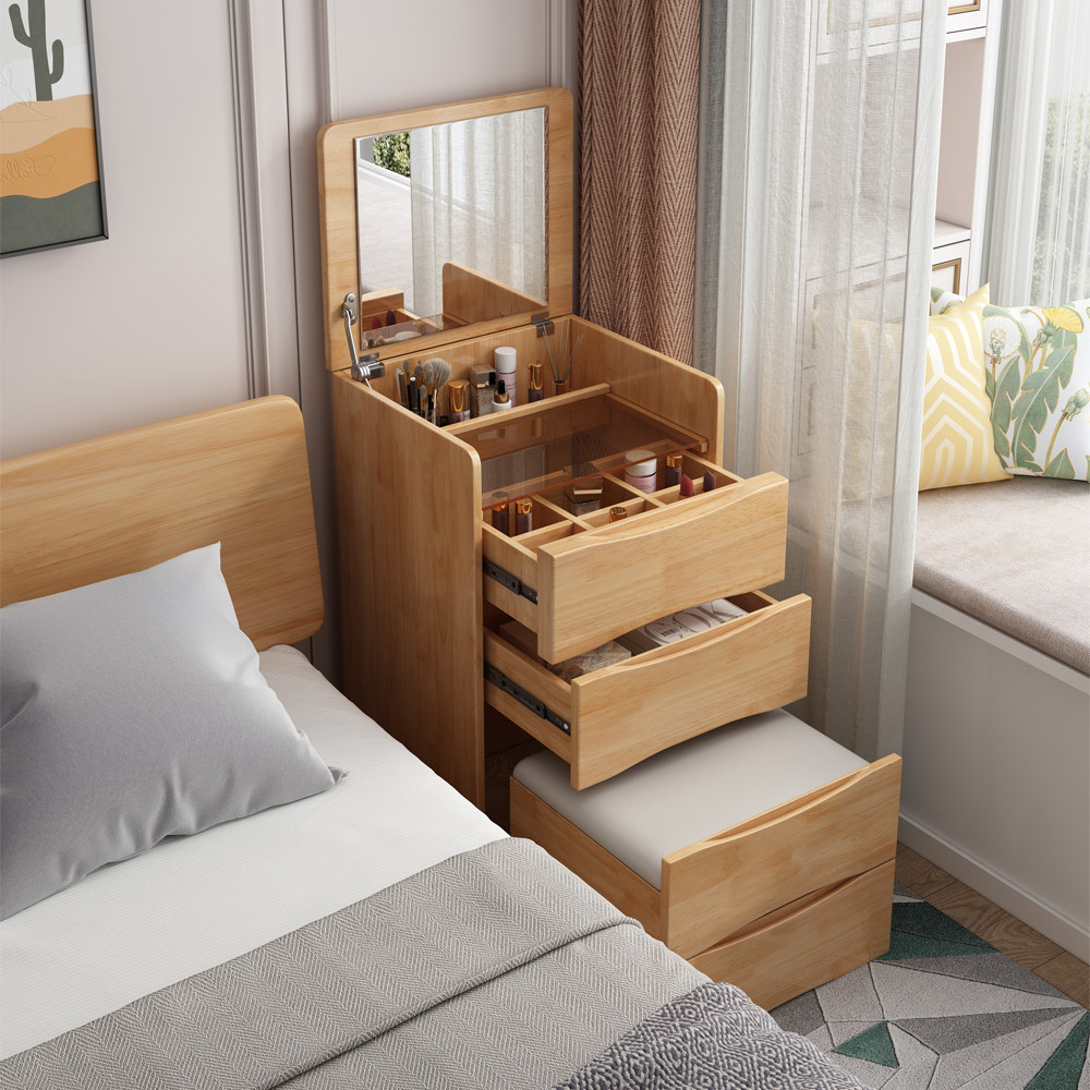 【AOTTO】免組裝實木質感收納梳妝檯-附椅(WD-022)