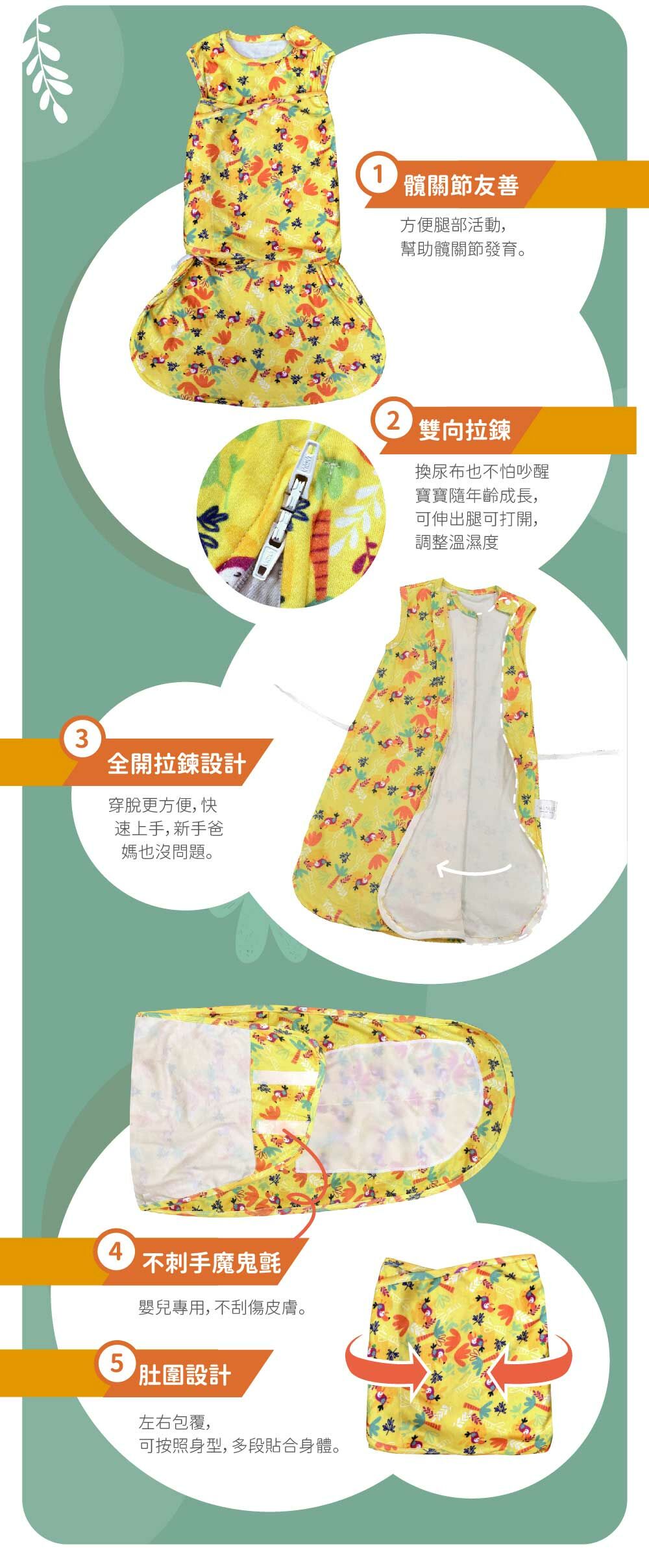 PAMABE 有機棉防驚嚇防踢被產品特點,髖關節友善,全開拉鍊設計,不刺手魔鬼氈,左右包覆