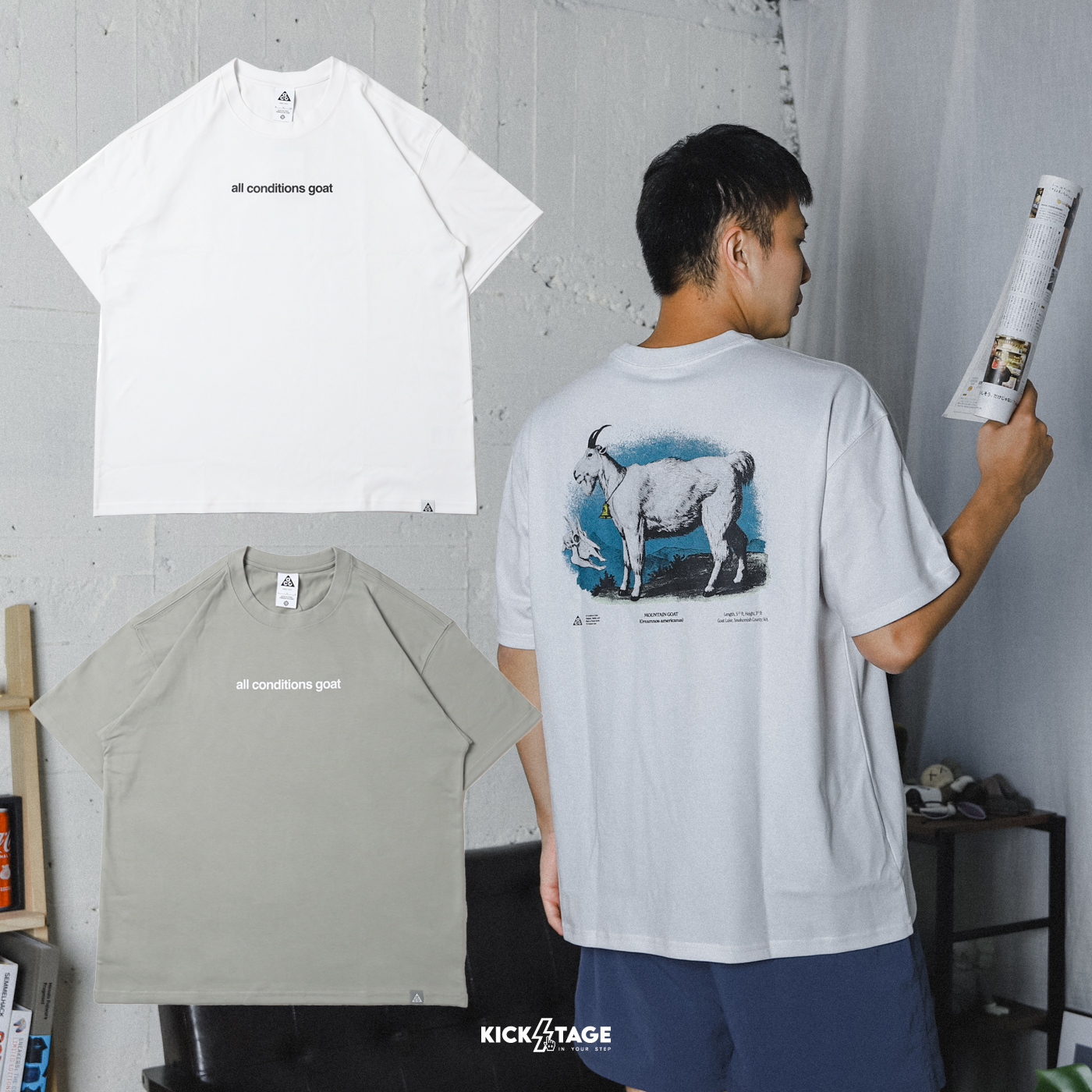 男女款 NIKE ACG Dri-FIT TEE 'all conditions goat' 灰綠 白 最棒的山羊 印花 重磅 短袖 短T【FV3493】