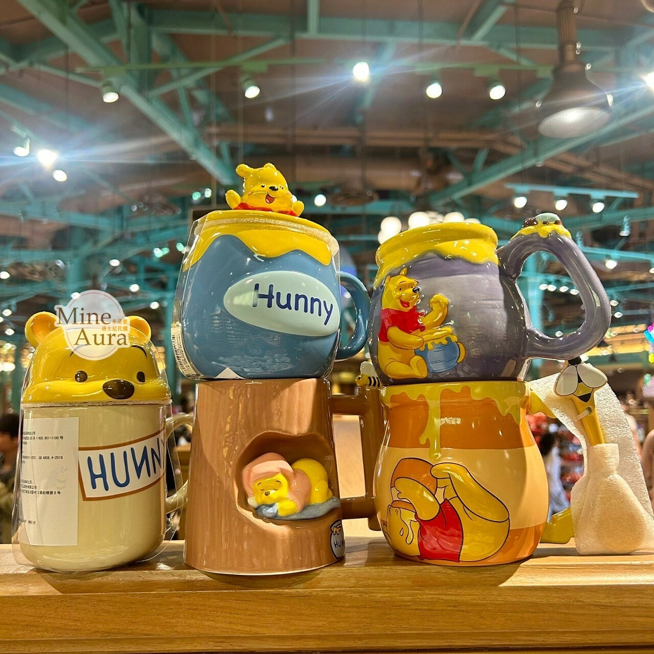 小熊維尼 Winnie the Pooh 附蓋 大頭 造型 陶瓷馬克杯 水杯 -上海迪士尼樂園