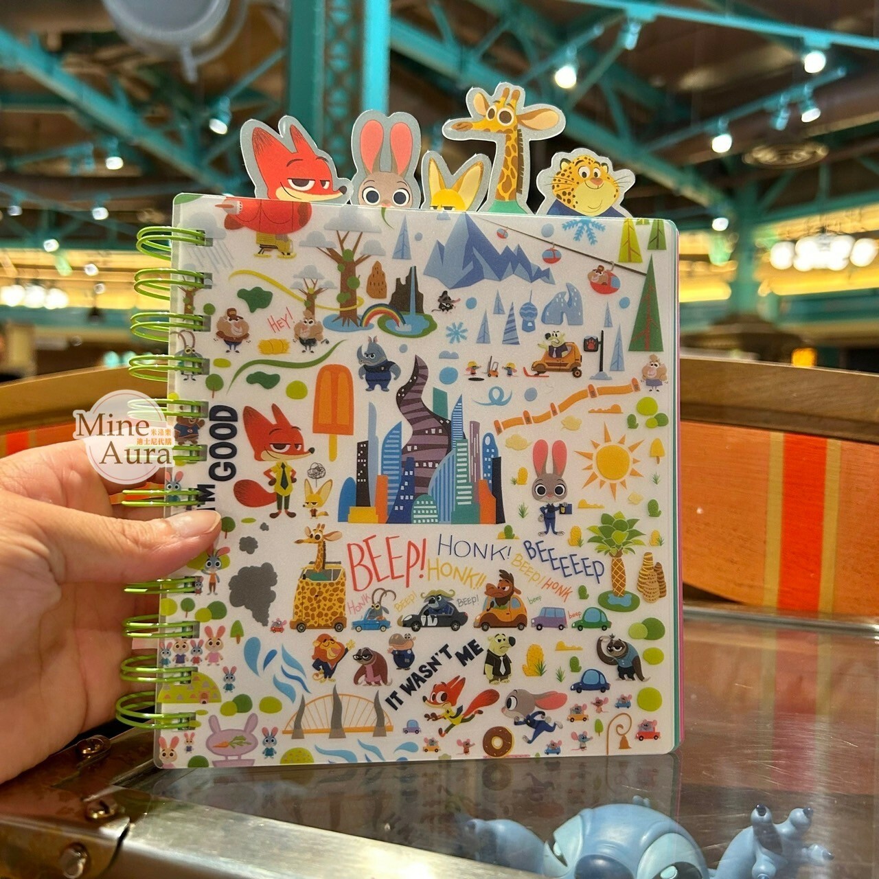 動物方城市 Zootopia 圖案 綠色線圈 筆記本 記事本 -上海迪士尼樂園