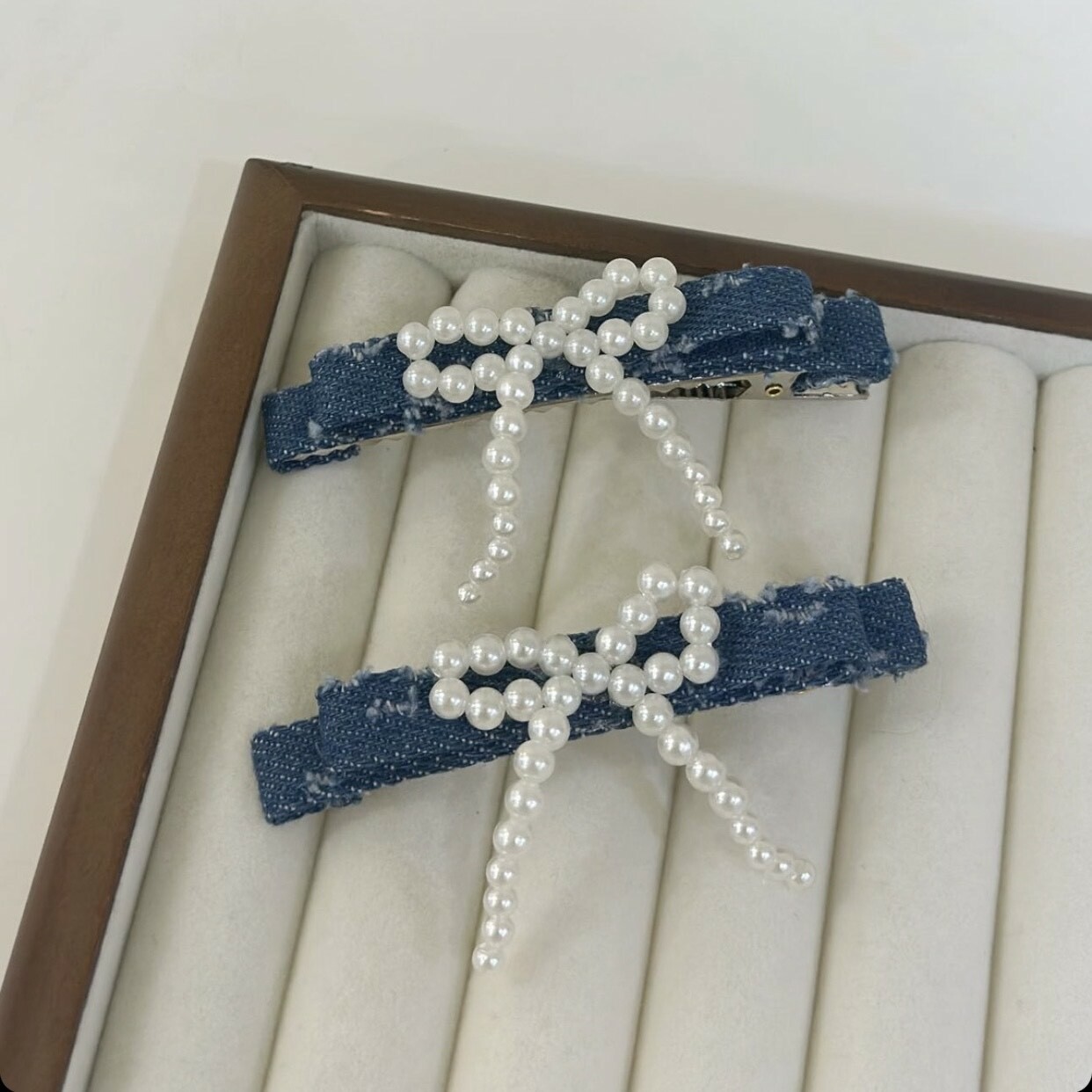 G11珍珠蝴蝶結牛仔壓夾（單支）