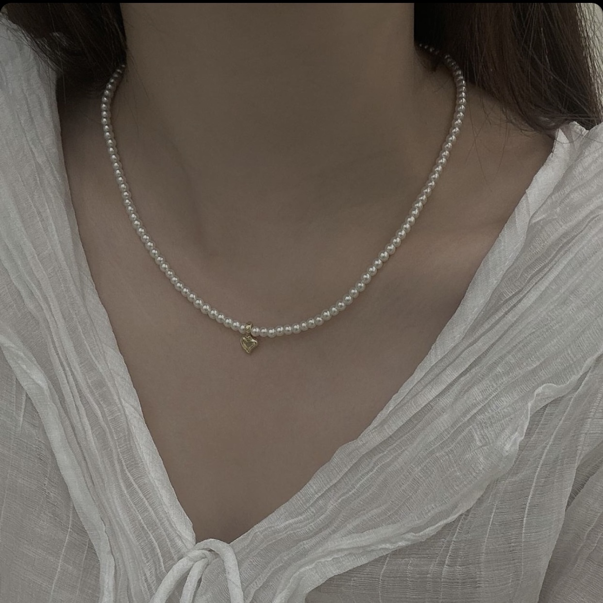 F61珍珠小愛心頸鏈