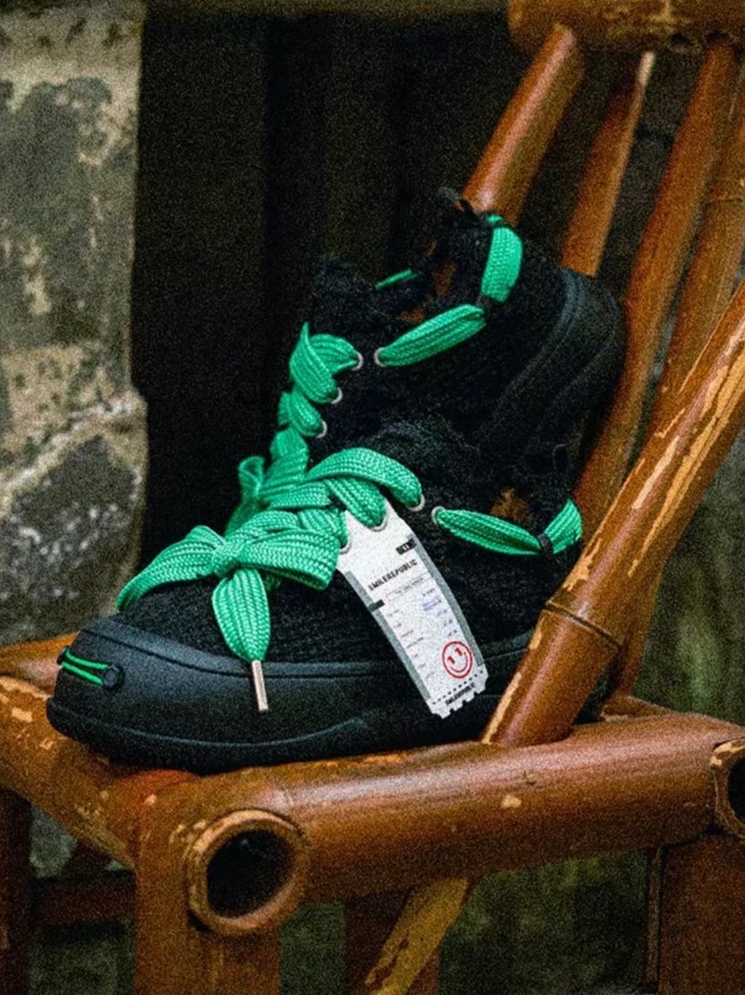 SMILEREPUBLIC 開口笑 聯名款 雲霧白 白綠 黑綠 十字提花布 厚底 帆布鞋 SR20230101072/SR20230101073