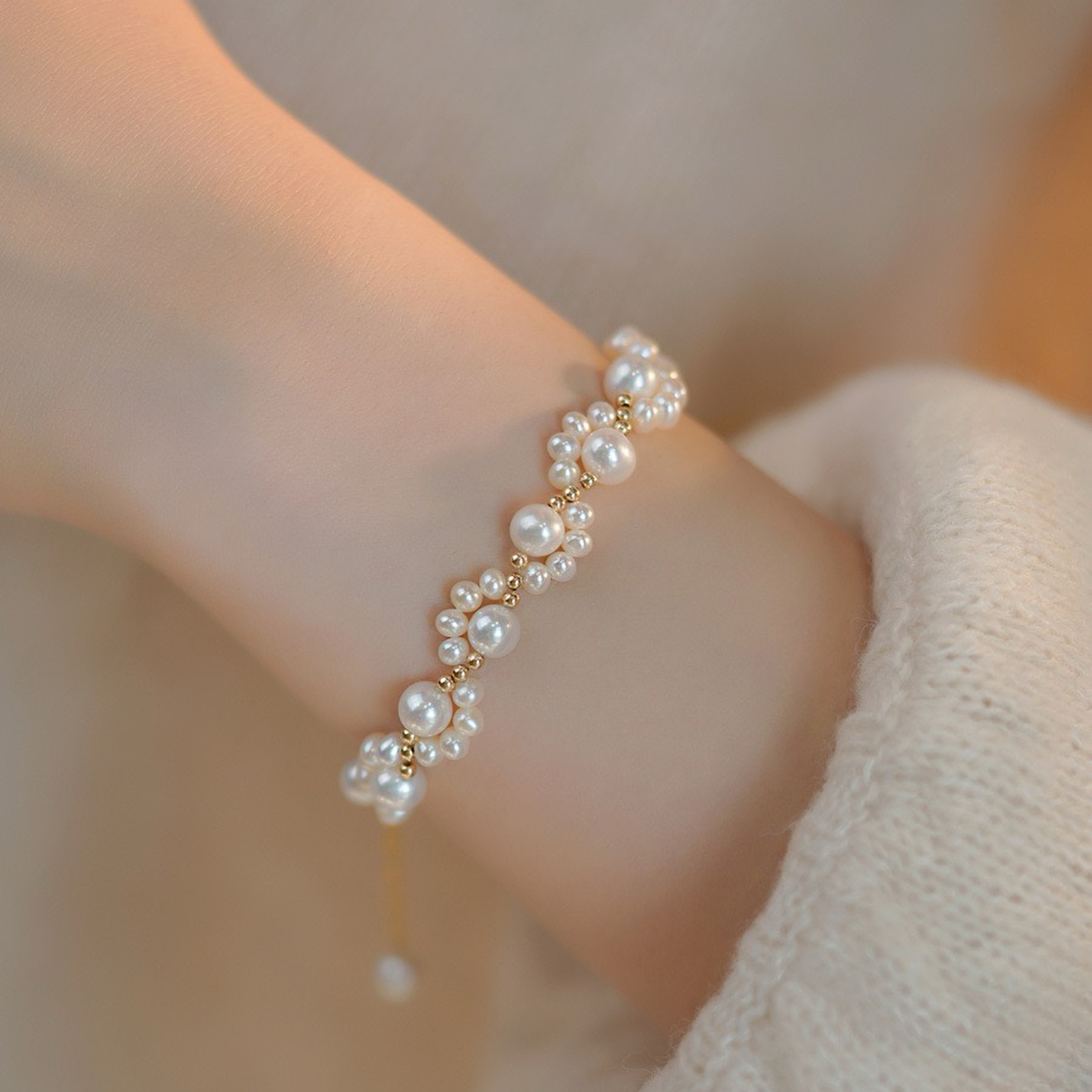 【爪璨珠】天然淡水珍珠貓爪14K金手鍊