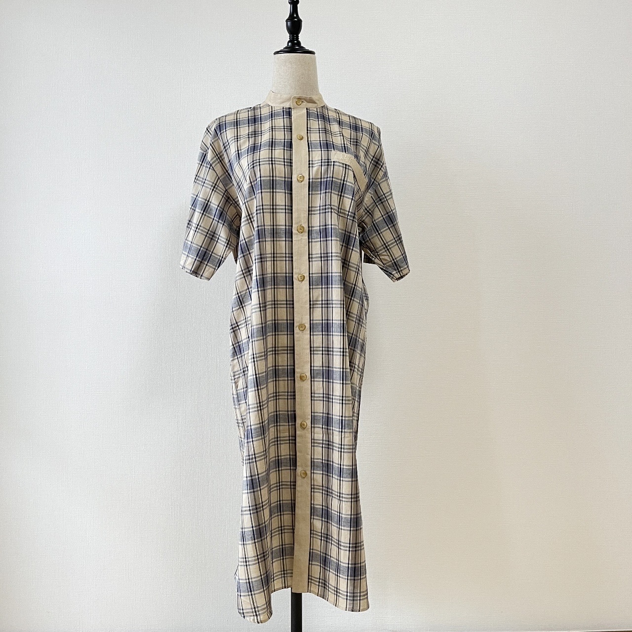 DAKS 藍色格紋短袖連身裙