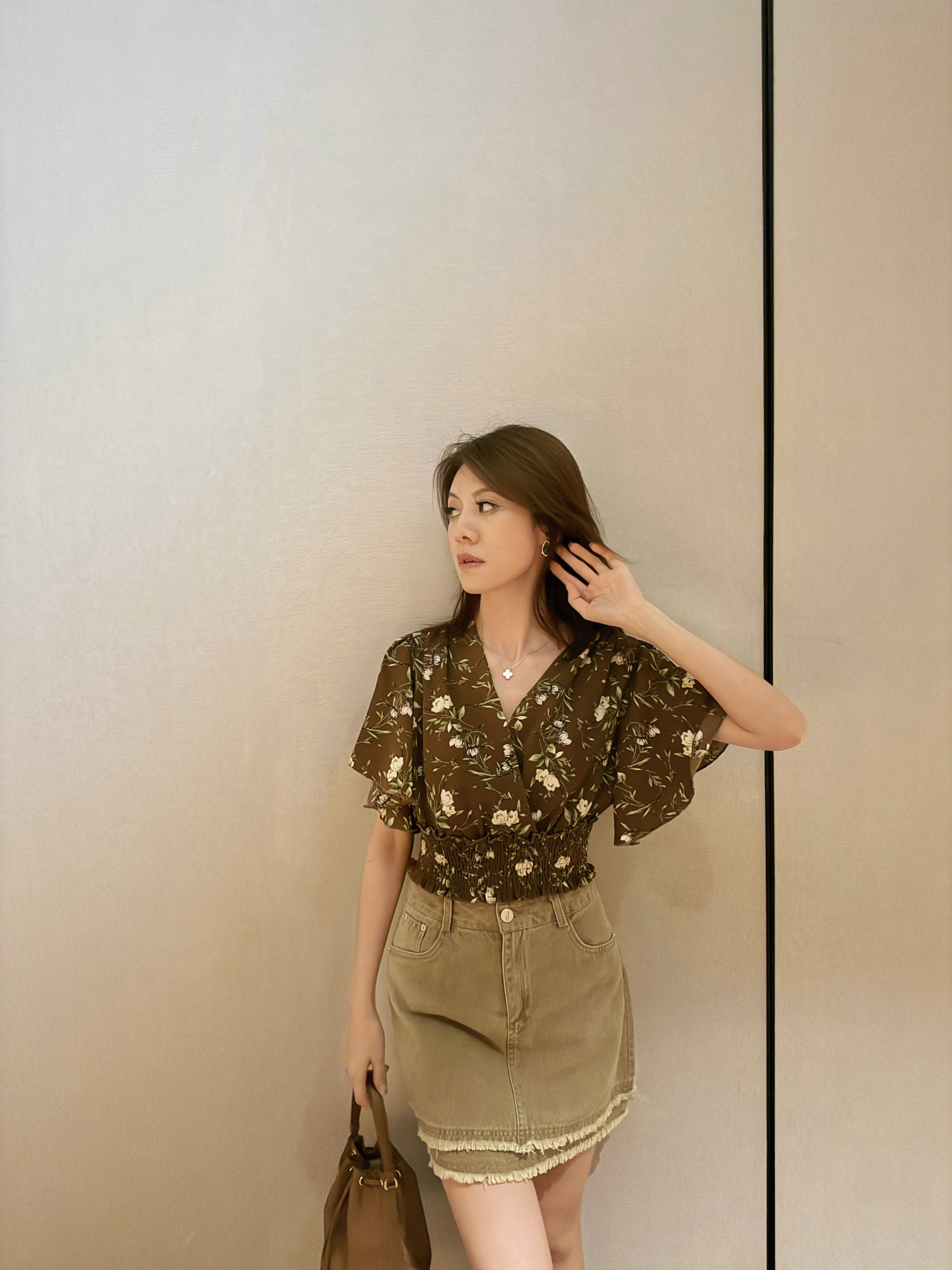 Floral Print Frill Sleeve Cropped Top_TP235L076