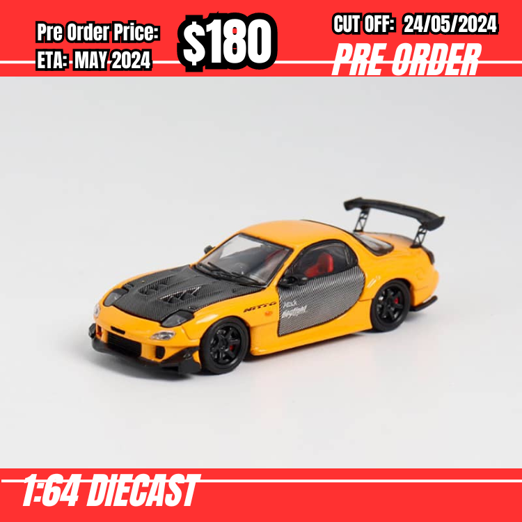 PO-$180 * Master * 1:64 RX-7 FD3s Re-Amemiya Open Hood Yellow w/carbon [OD23/05]