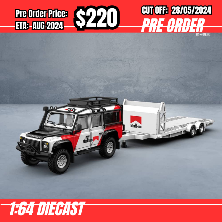 PO-$220 * Time Micro * 1:64 Defender 110 Malboro w/trailer [OD23/05]