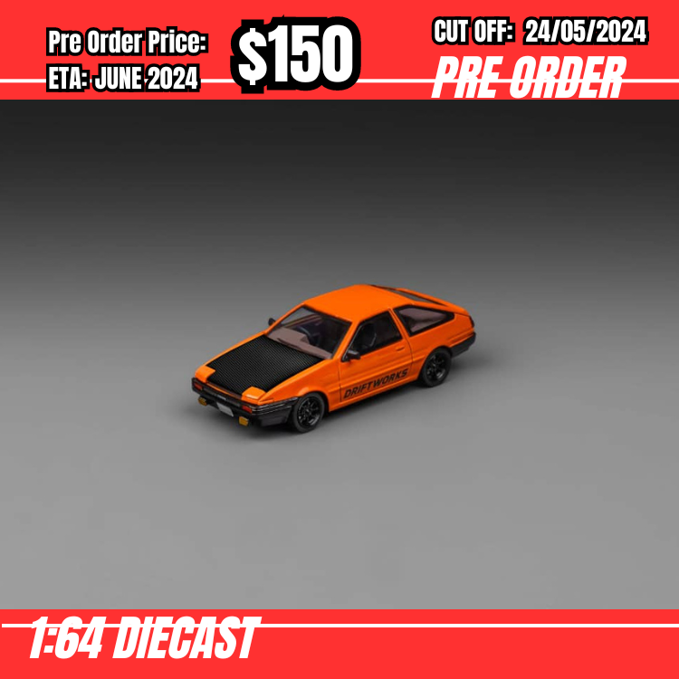 PO-$150 * TPC * 1:64 Sprinter Trueno AE86 DRIFT Orange w/carbon hood [OD23/05]