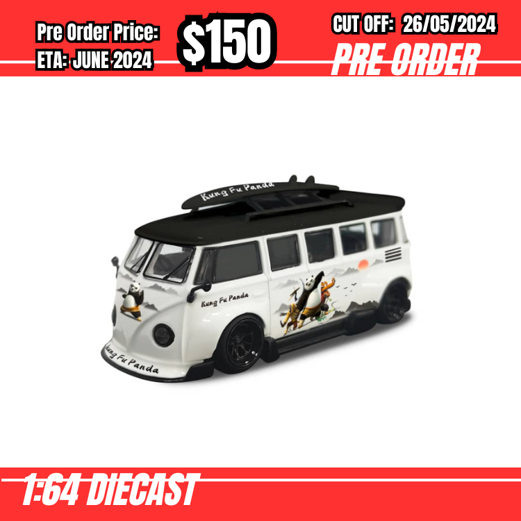 PO-$150 * League Model * 1:64 VW T1 Kombi Black/White Kingfu Panda [OD23/05]