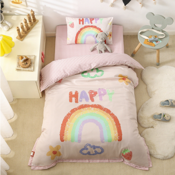 Hotly recommended pure cotton children's quilt cover + cushion cover + pillowcase (Rainbow Pony-Green [Class A quality]) (three-piece set does not include core)