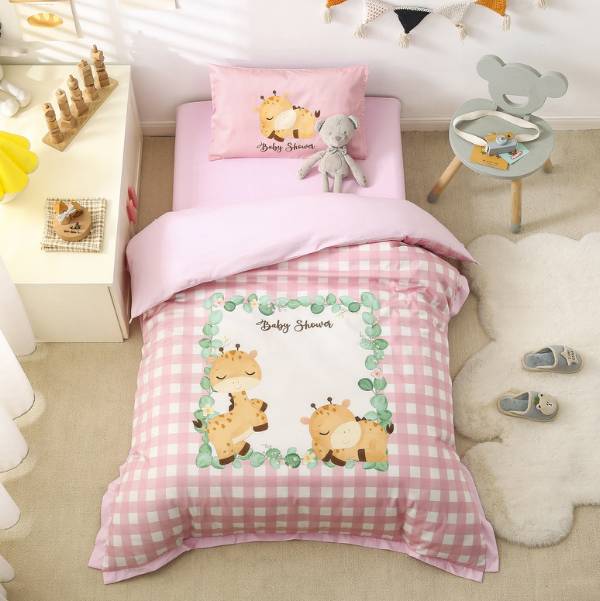 Hotly recommended pure cotton children's quilt cover + cushion cover + pillowcase (Two Fawns - Pink [Class A quality]) (three-piece set does not include core)