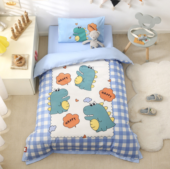 Hotly recommended pure cotton children's quilt cover + cushion cover + pillowcase (Three Dinosaurs - Blue [Class A quality]) (three-piece set does not include core)
