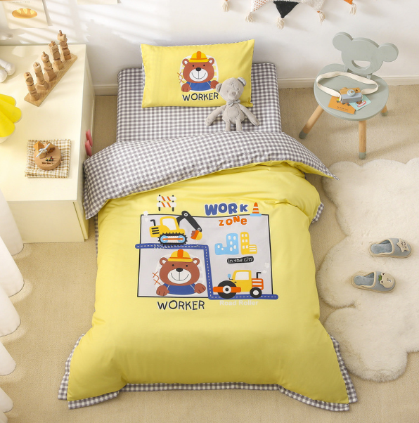 Hotly recommended pure cotton children's quilt cover + cushion cover + pillowcase (Smiling Bear-Yellow [Class A quality]) (three-piece set does not include core)