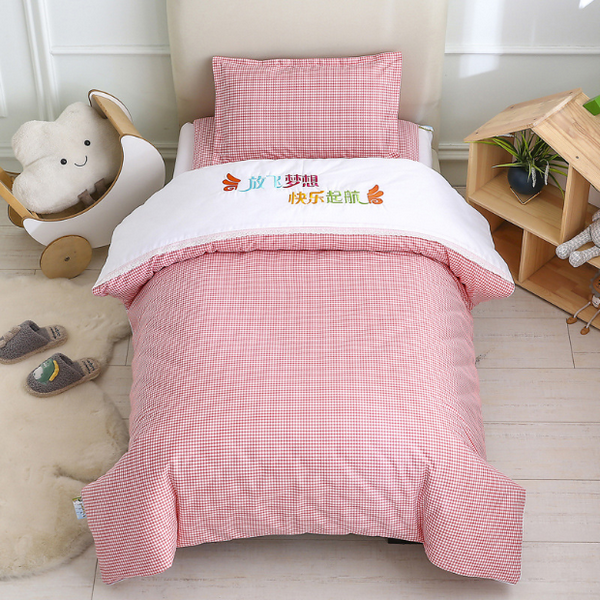 Hotly recommended pure cotton children's quilt cover + cushion cover + pillowcase (princess small grid) (three-piece set does not include core)