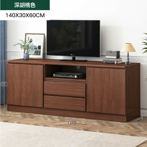 新款小戶型客廳收納牆櫃電視機櫃[【兩門2抽款】140*30*60深胡桃色]