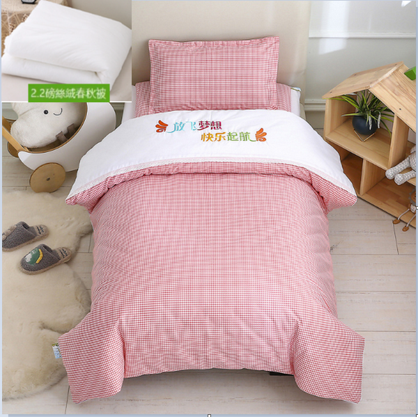 Hotly recommended pure cotton children's quilt cover + cushion cover + pillowcase (princess small grid) (2.2 pounds feather velvet six-piece set)
