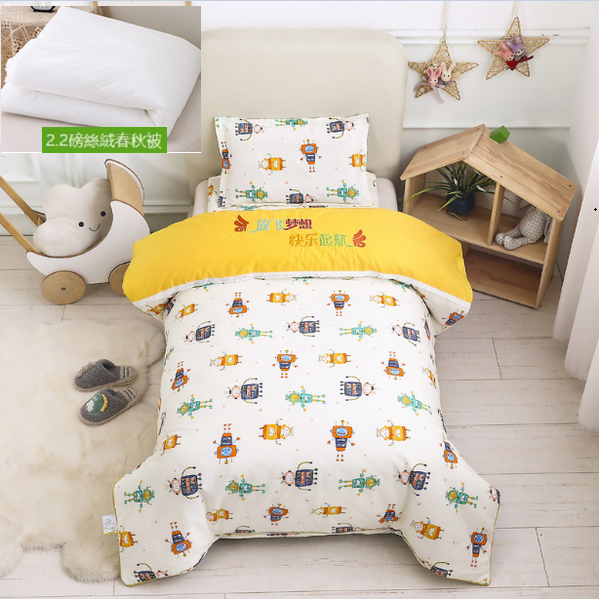 Hot Recommended Pure Cotton Children's Quilt Cover + Cushion Cover + Pillowcase (Little Machine Master) (2.2 lbs. Feather Velvet Six-piece Set)