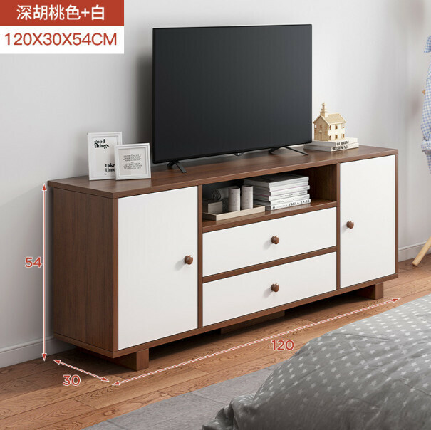 新款小戶型簡約地櫃房間電視櫃[【升級加固方腿】120CM 四門 深胡桃色+白]