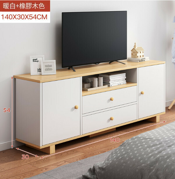 新款小戶型簡約地櫃房間電視櫃[【升級加固方腿】140CM 四門 白+橡膠木色]
