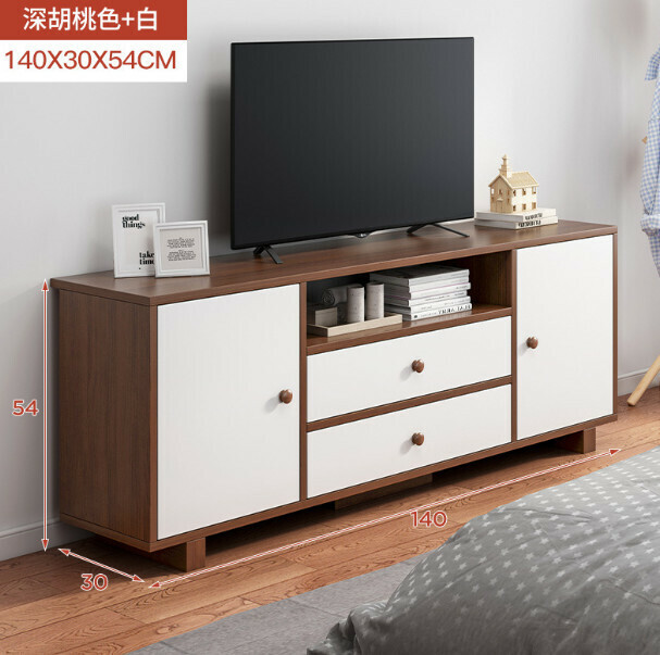 新款小戶型簡約地櫃房間電視櫃[【升級加固方腿】140CM 四門 深胡桃色+白]
