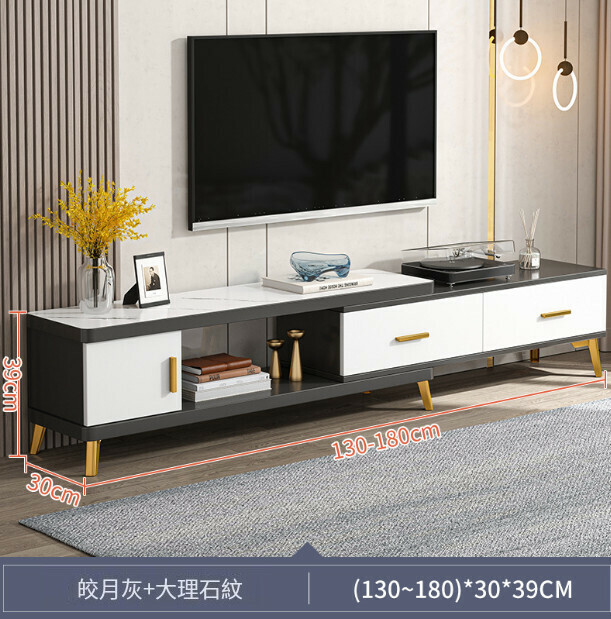 新款簡約小戶型伸縮茶幾客廳電視櫃[【130-180】皎月灰+大理石紋(130~180)*30*39CM]