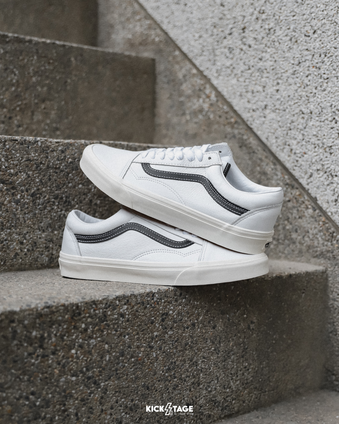 <特價商品，不退換> VANS OLD SKOOL 白 黑條紋 皮革 經典 復古 休閒鞋【VN0007NTYB2】