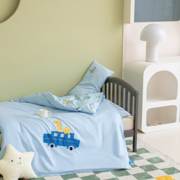 Hotly recommended pure cotton children's quilt cover + cushion cover + pillowcase (Blue Car Partner [Category B/antibacterial/anti-mite/0 formaldehyde]) (three-piece set does not include core)